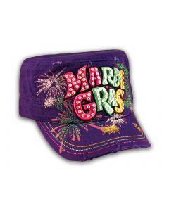 Raised 3D Mardi Gras on Purple Cadet Hat Military Cap
