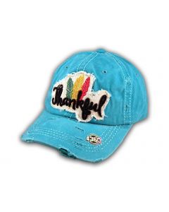 Turquoise Thankful Washed Baseball Cap