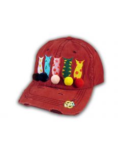 Burgundy Cat Mom Washed and Distressed Baseball Cap