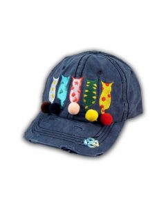 Navy Blue Cat Mom Washed and Distressed Baseball Cap
