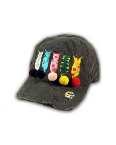 Black Cat Mom Washed and Distressed Baseball Cap