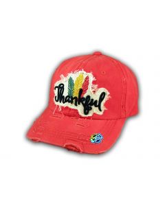 Coral Thankful Washed and Distressed Baseball Cap