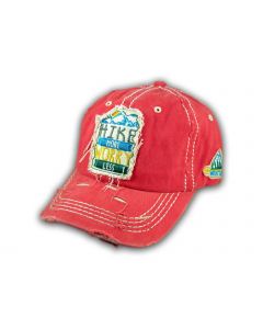 Coral Hike More Worry Less Washed and Distressed Baseball Cap