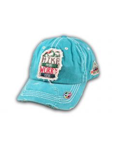 Turquoise Hike More Worry Less Washed and Distressed Baseball Cap