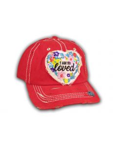 Red I Am So Loved Vintage Washed and Distressed Baseball Cap