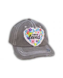 Gray I Am So Loved Vintage Washed and Distressed Baseball Cap