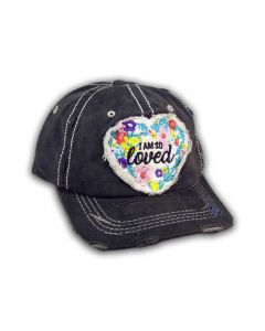 Black I Am So Loved Vintage Washed and Distressed Baseball Cap