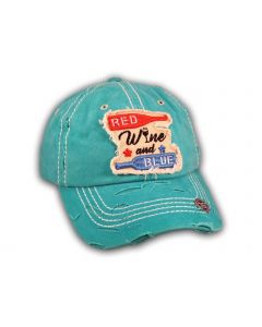 Turquoise Red Wine and Blue Washed and Distressed Baseball Cap