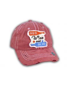 Burgundy Red Wine and Blue Washed and Distressed Baseball Cap
