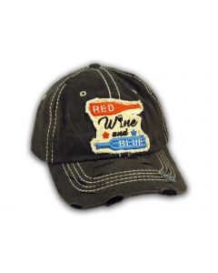 Black Red Wine and Blue Washed and Distressed Baseball Cap