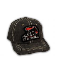 Black Sip Happens It's Ok To Wine Washed and Distressed Baseball Cap