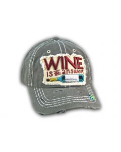Dark Gray Wine Is The Answer Washed and Distressed Baseball Cap