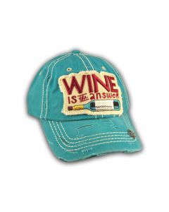 Turquoise Wine Is The Answer Washed and Distressed Baseball Cap