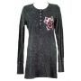Front - Thermal Print Shirt Jewel Long Sleeve with Red Velvet Cut Out