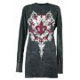Rear - Thermal Print Shirt Jewel Long Sleeve with Red Velvet Cut Out