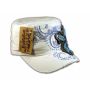 Turquoise Jeweled Cross on White Cadet Hat