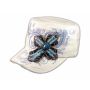 Turquoise Jeweled Cross on White Cadet Hat