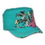 Turquoise Purple Cancer Ribbon Cadet Cap Distressed Military Army Hat