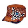 Lt Brown Indian Cow Skull and Horns with Feathers Cadet Cap Vintage