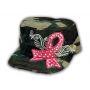 Camouflage Cadet Hat with Pink Cancer Ribbon