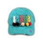 Turquoise Cat Mom Washed and Distressed Baseball Cap