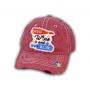 Burgundy Red Wine and Blue Washed and Distressed Baseball Cap