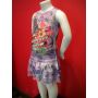 Multicolor Sleeveless Span Ruffle Dress with Rhinestones