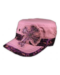 Cross on Pink Cadet Hat Vintage Army Cap