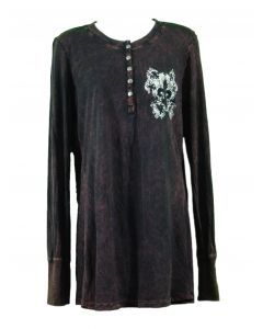 Thermal Print Shirt with Jewels Long Sleeve with Black Velvet Cutout