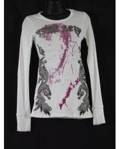 Front - Thermal Print Shirt Jewel Wings Long Sleeve True Love White