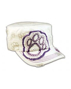 Paw Print on White Purple Cadet Castro Hat Vintage Military Army