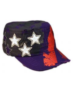 Purple Stars and Stripes Cadet Castro Cap Vintage Army Hat Distressed