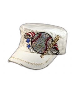 Baseball and Bat on White Cadet Cap
