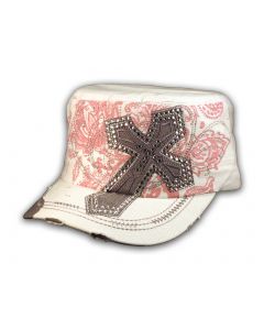 Gray Jeweled Cross on White Cadet Castro Hat