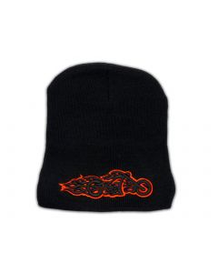 Knitted Black Beanie with Orange Chopper