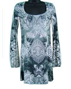 Front - Tunic Dress Long Sleeve All Over Prnt and Jewel Lace Back