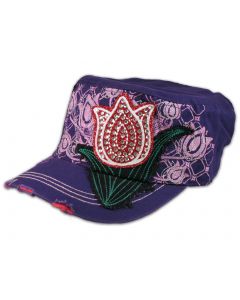 Red Rose Bud on Purple Cadet Cap Military Hat Distressed Visor