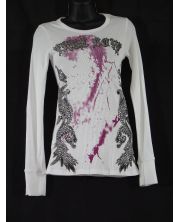 Front - Thermal Print Shirt Jewel Wings Long Sleeve True Love White