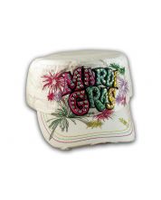 Raised 3D Mardi Gras on White Cadet Hat Military Cap