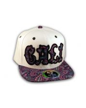 Cali Script White California Republic with Purple Paisley Snapback Hat