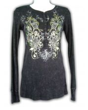 Long Sleeve Thermal Button Up Shirt All Over Print with Jewels