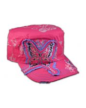 Butterfly Pink Army Cadet Castro Cap Military Hat Vintage Distressed