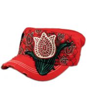 Red Rose Bud on Red Cadet Cap Military Hat Distressed Visor