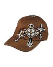 Triple Cross on Brown Ball Cap